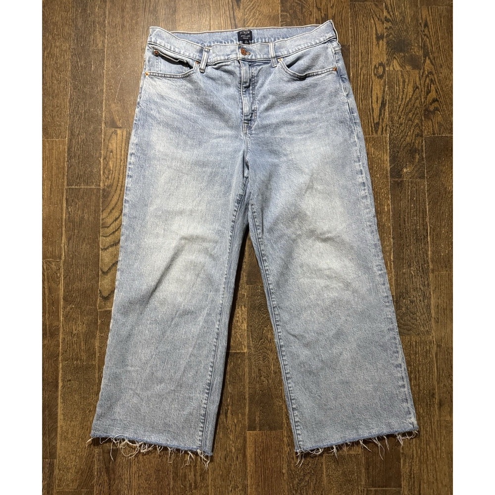 J Crew Blue Jeans Women's Size 32 Wide-Leg Crop Raw Hem High Rise Stretch